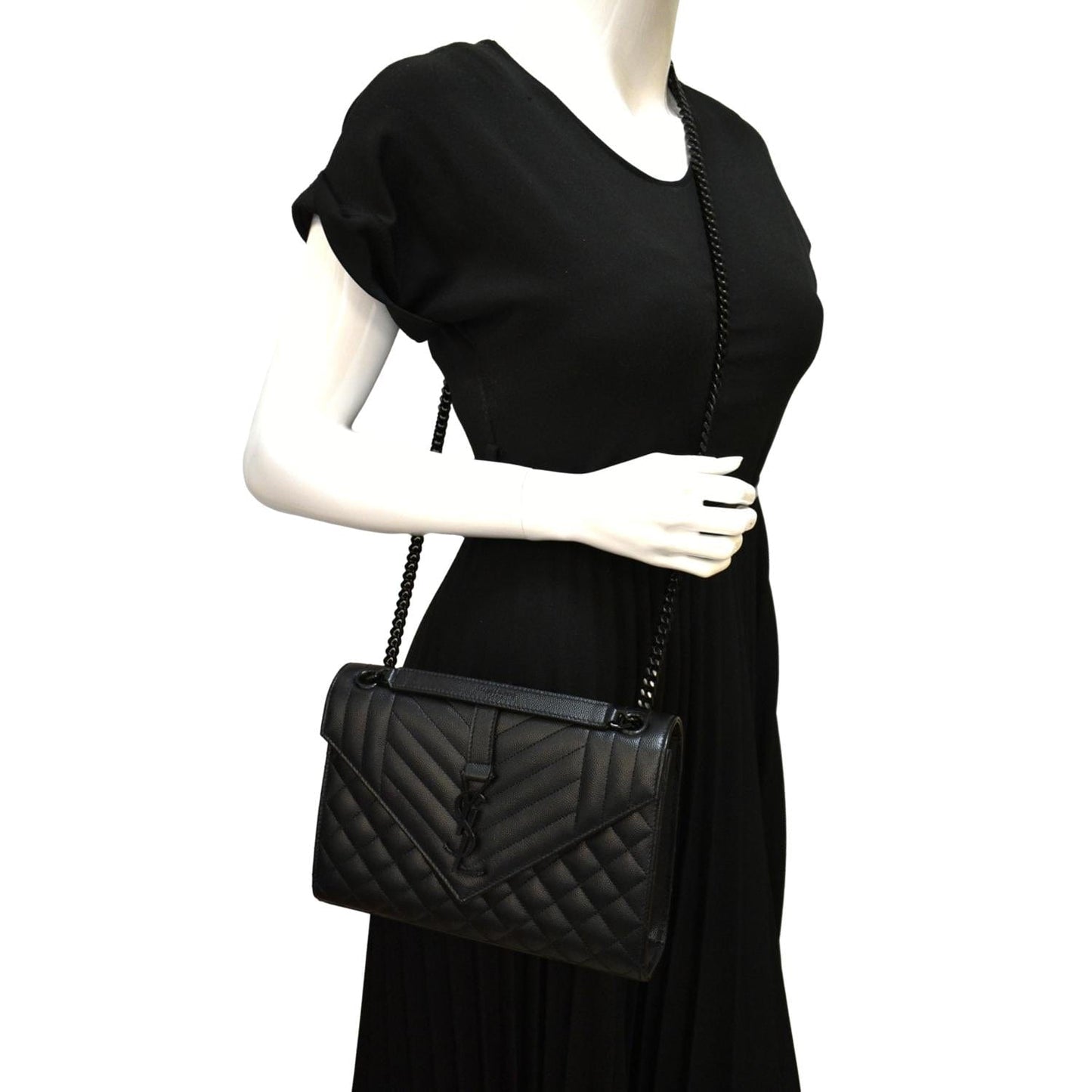 SAINT LAURENT Small Envelope MatelassÃÂ© Leather Shoulder Bag Black