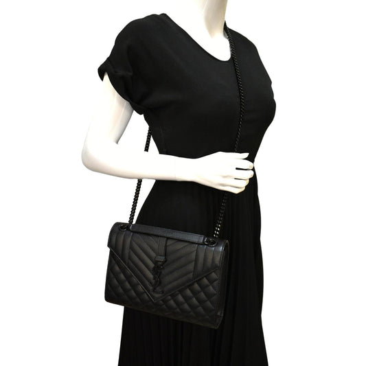 SAINT LAURENT Small Envelope MatelassÃÂ© Leather Shoulder Bag Black