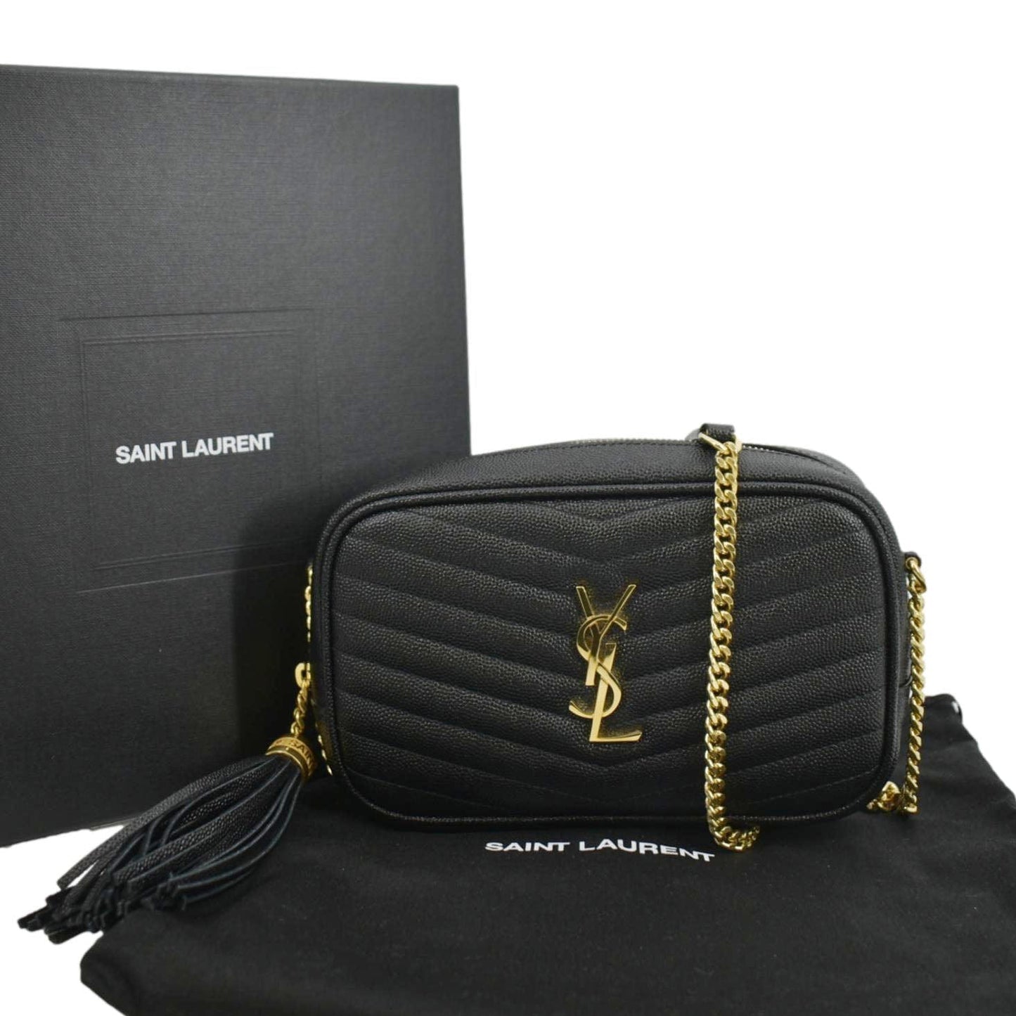 SAINT LAURENT Lou Chevron Leather Camera Crossbody Bag Black