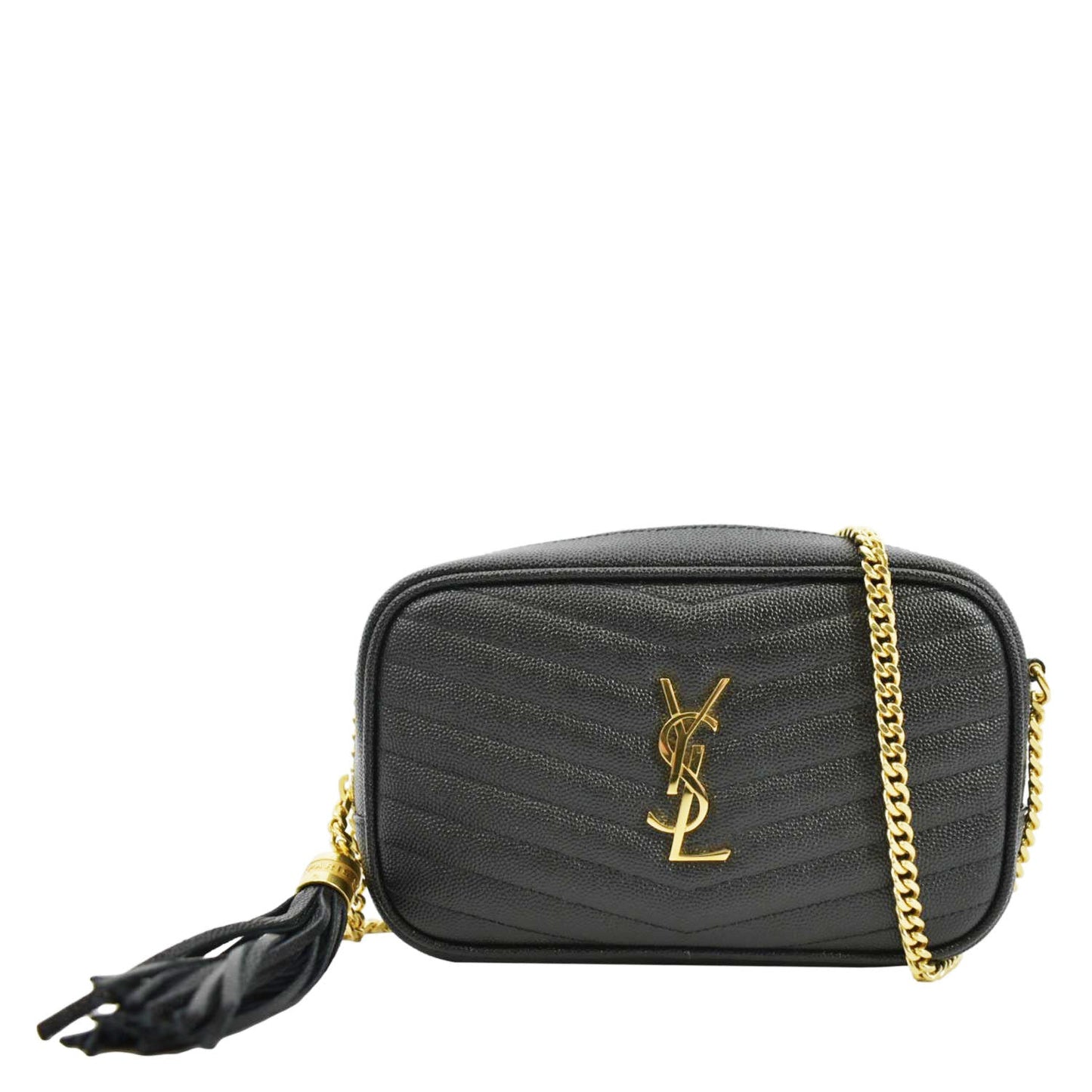 SAINT LAURENT Lou Chevron Leather Camera Crossbody Bag Black