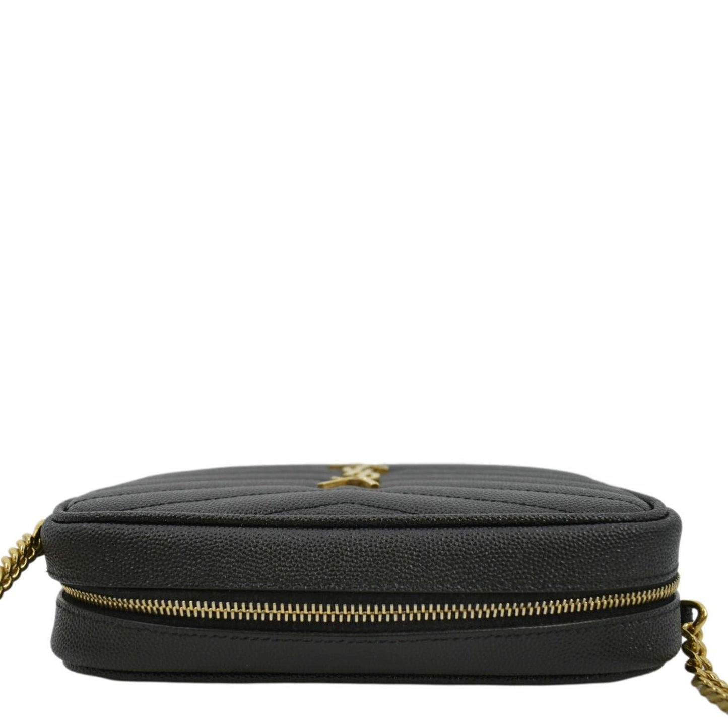 SAINT LAURENT Lou Chevron Leather Camera Crossbody Bag Black