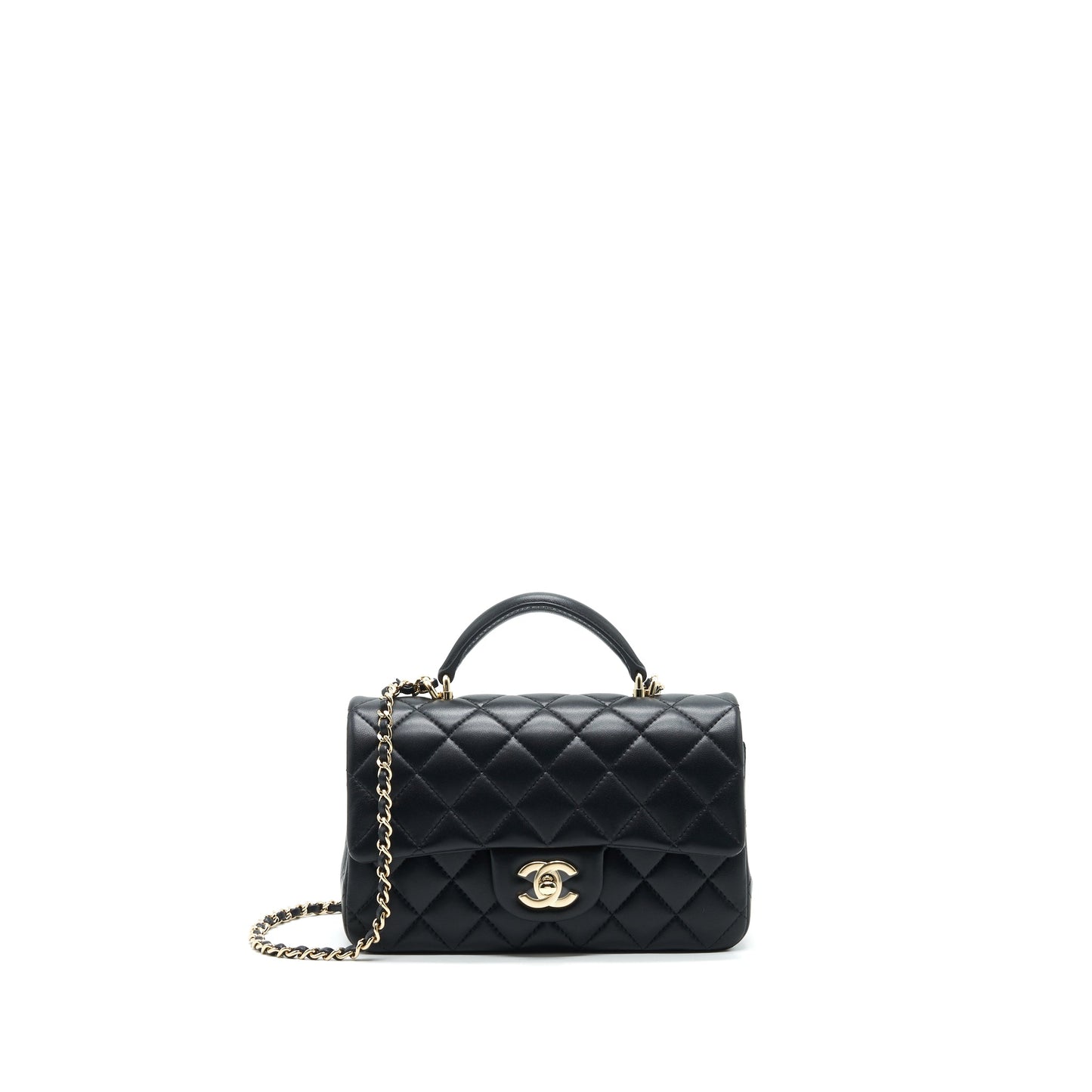 Chanel 21K top handle mini Rectangular flap Bag Black L