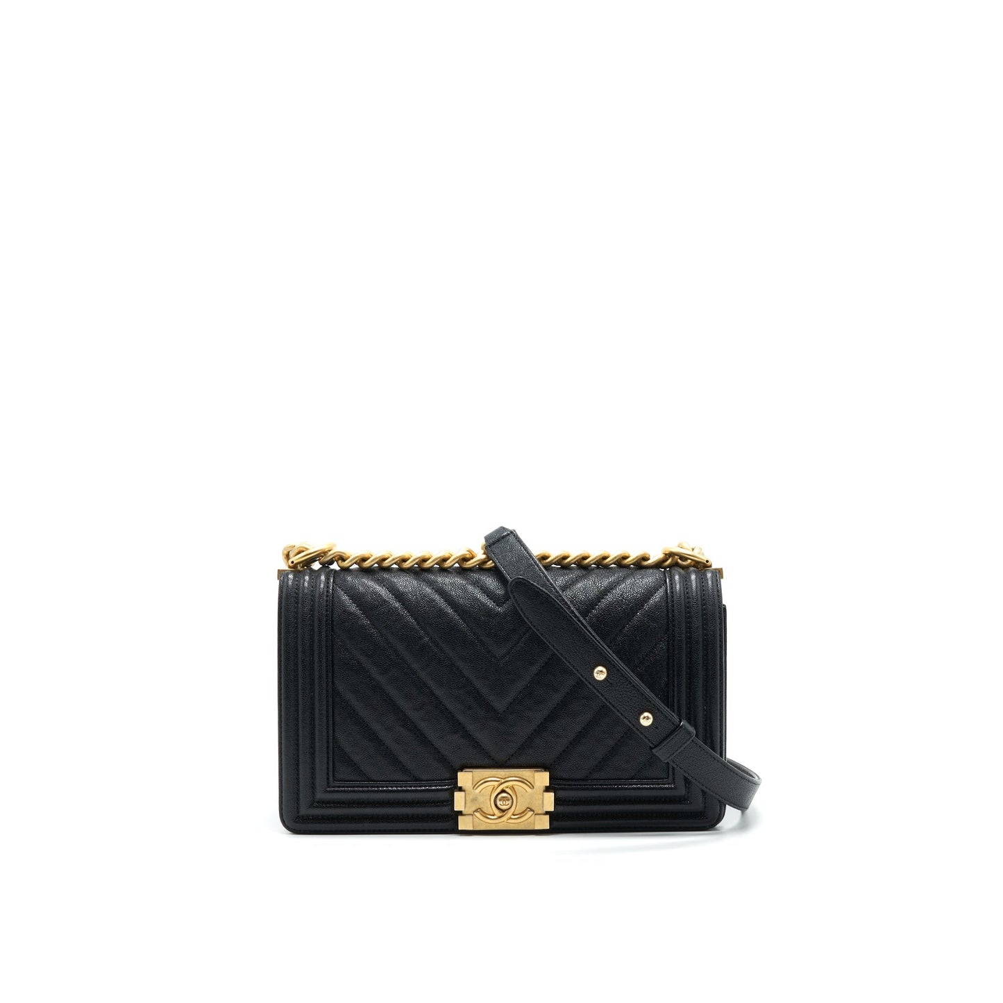 Chanel Chevron medium Boy Chanel Handbag Caviar Black