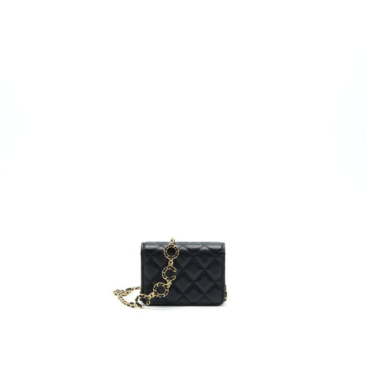 Chanel 21A Flap Card Holder With Chain Black