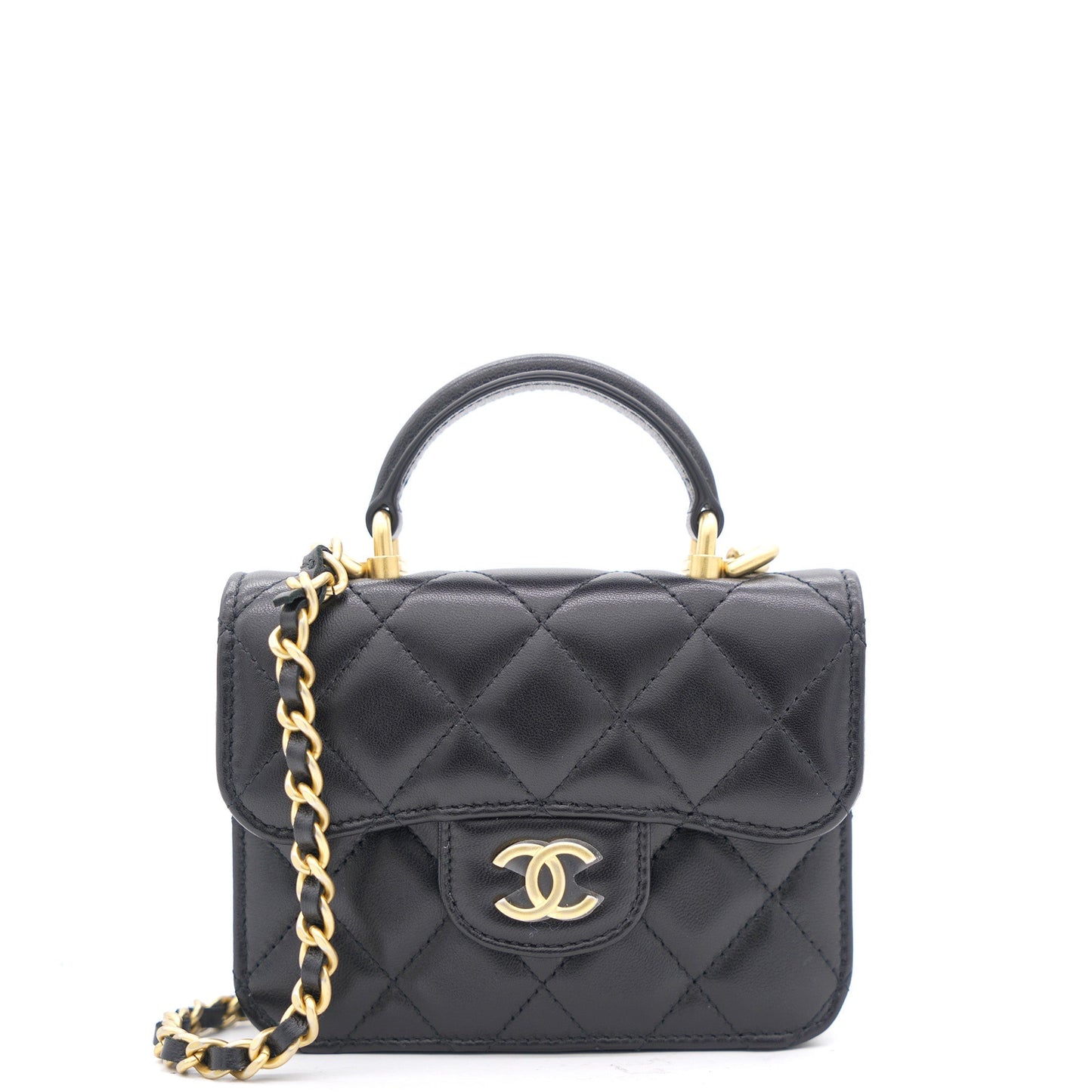 Chanel Black Quilted Leather Nano Top Handle Square Classic Flap Bag