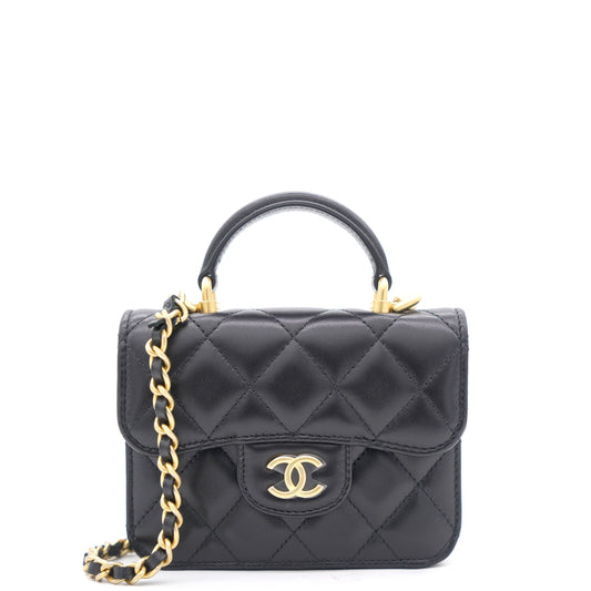 Chanel Black Quilted Leather Nano Top Handle Square Classic Flap Bag