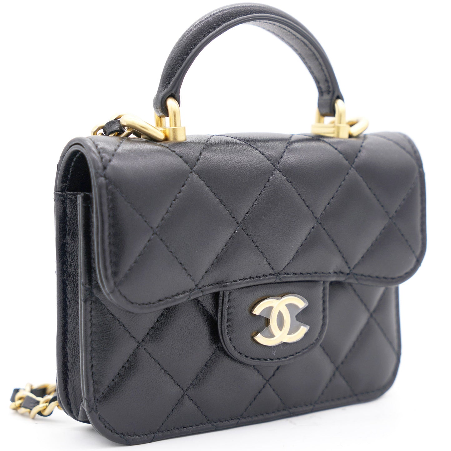 Chanel Black Quilted Leather Nano Top Handle Square Classic Flap Bag
