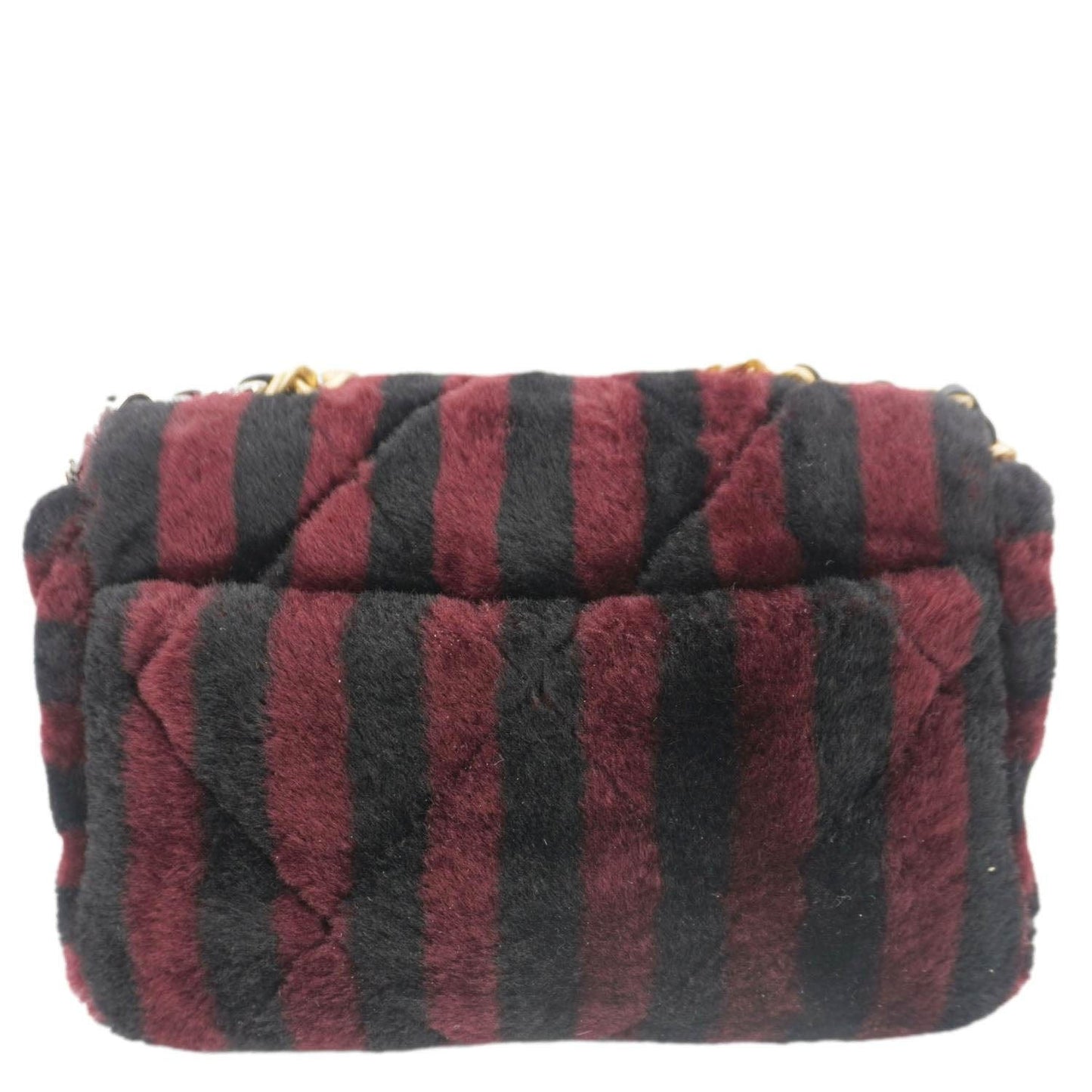 Chanel 19 Flap Medium Striped Shearling Shoulder Bag Black