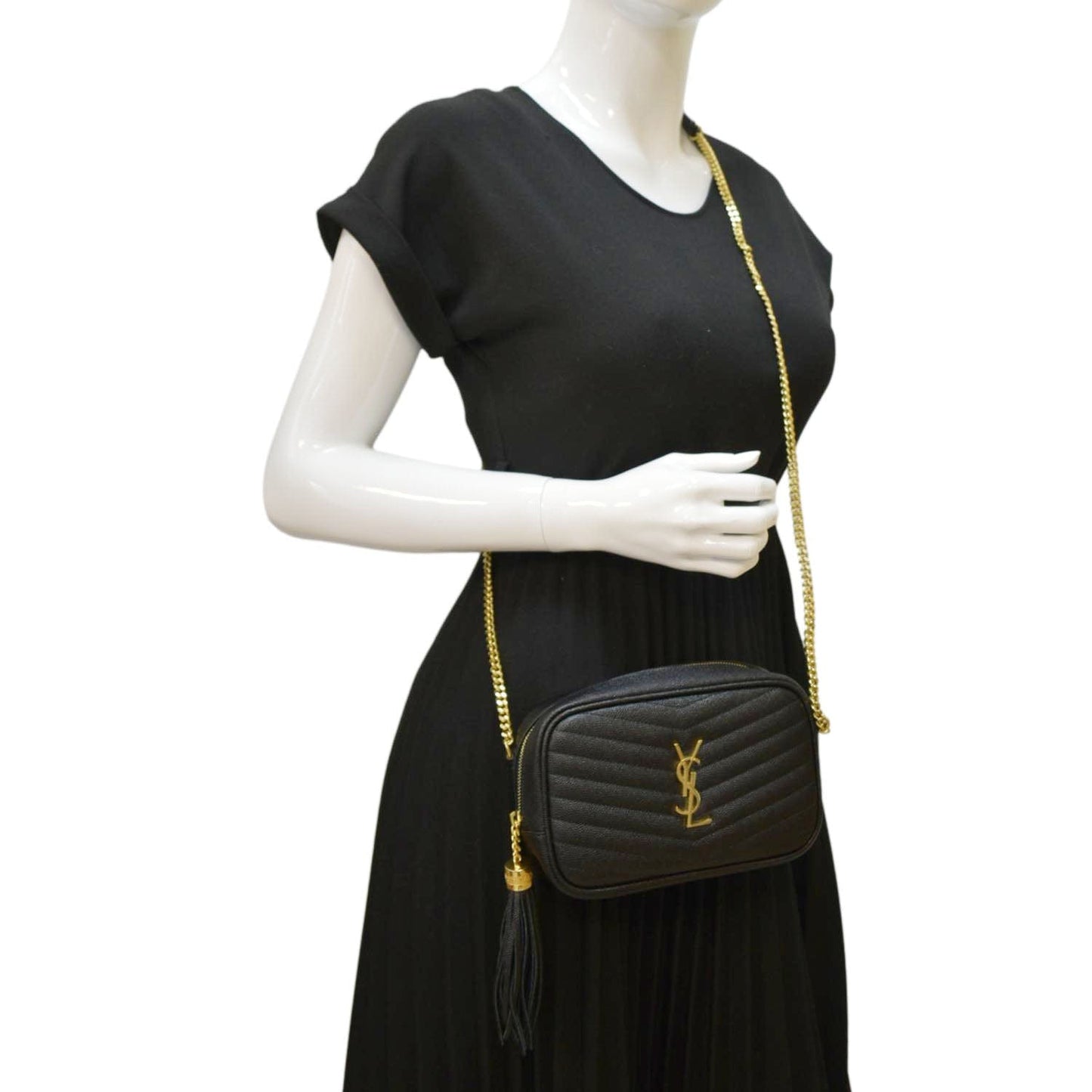 SAINT LAURENT Lou Chevron Leather Camera Crossbody Bag Black