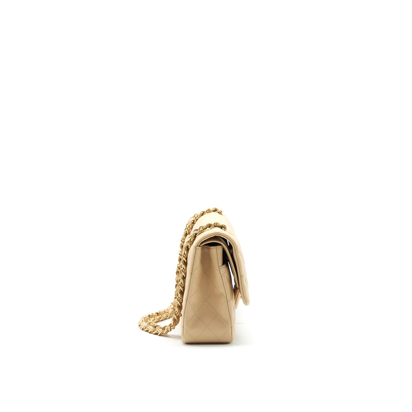 CHANEL MEDIUM CLASSIC DOUBLE FLAP LAMBSKIN BEIGE WITH