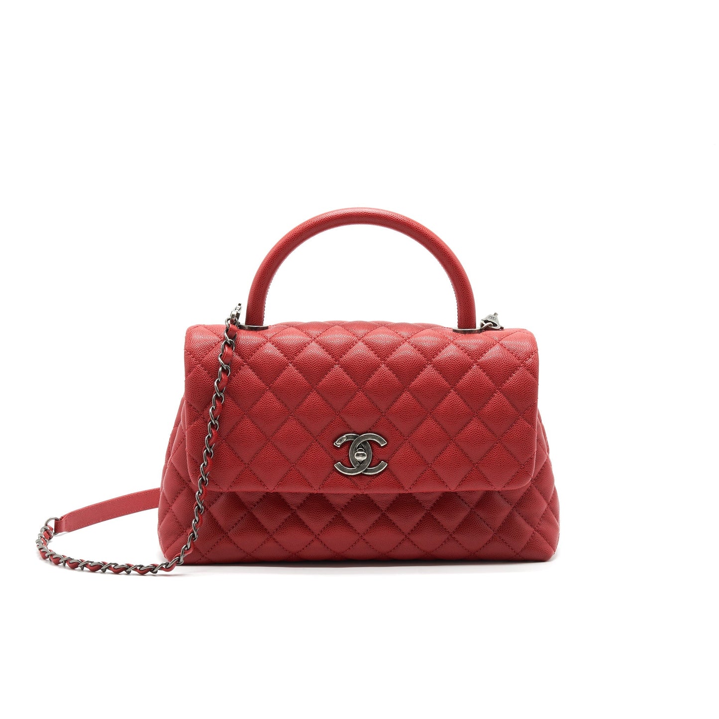 CHANEL COCO HANDLE SMALL FLAP BAG RED CALFSKIN R