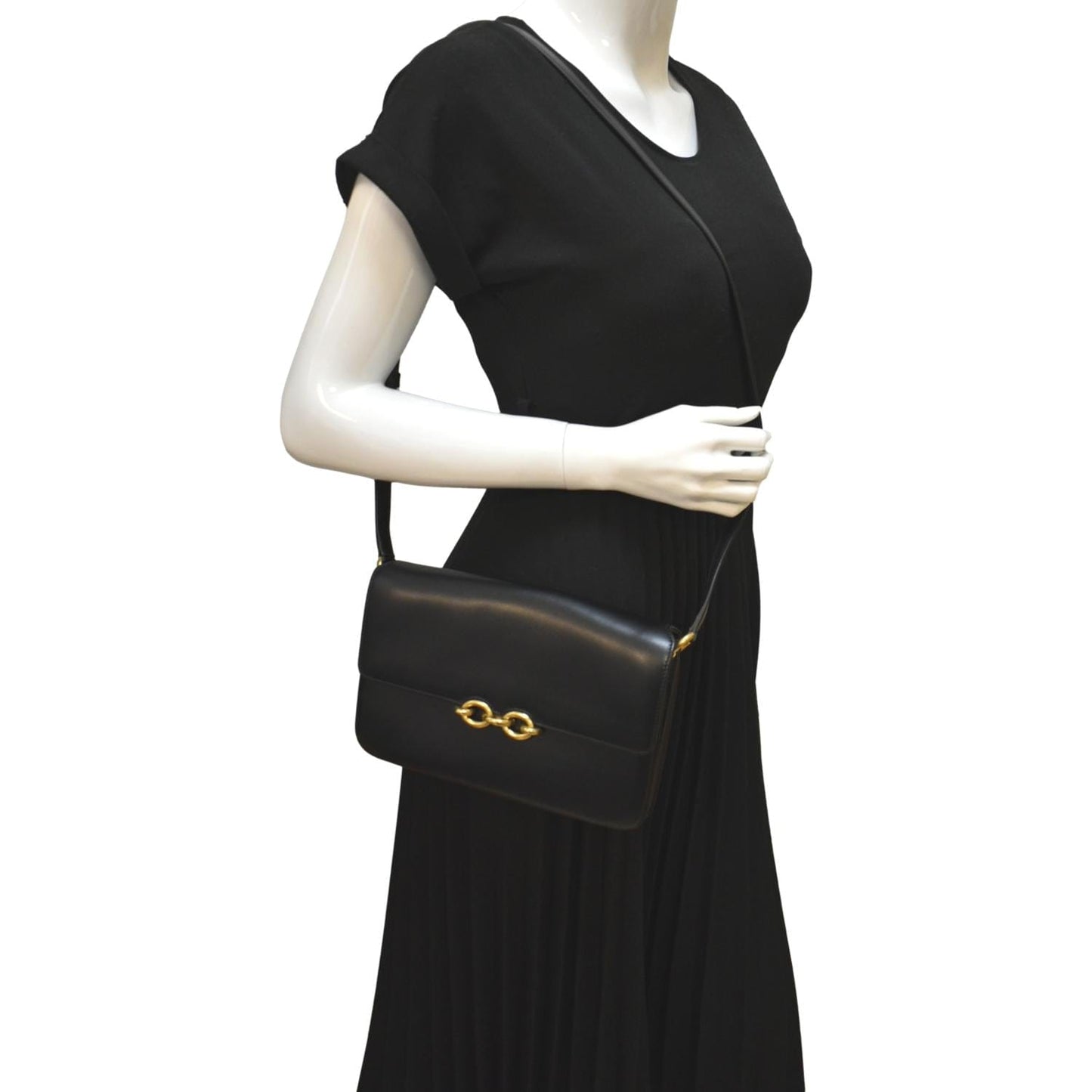 SAINT LAURENT Le Maillon Smooth Leather Shoulder Bag Black