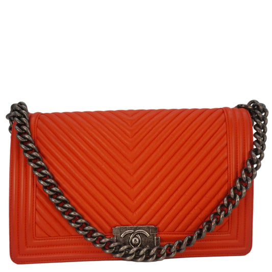 Chanel Boy Flap Chevron Quilted Shoulder Bag Red