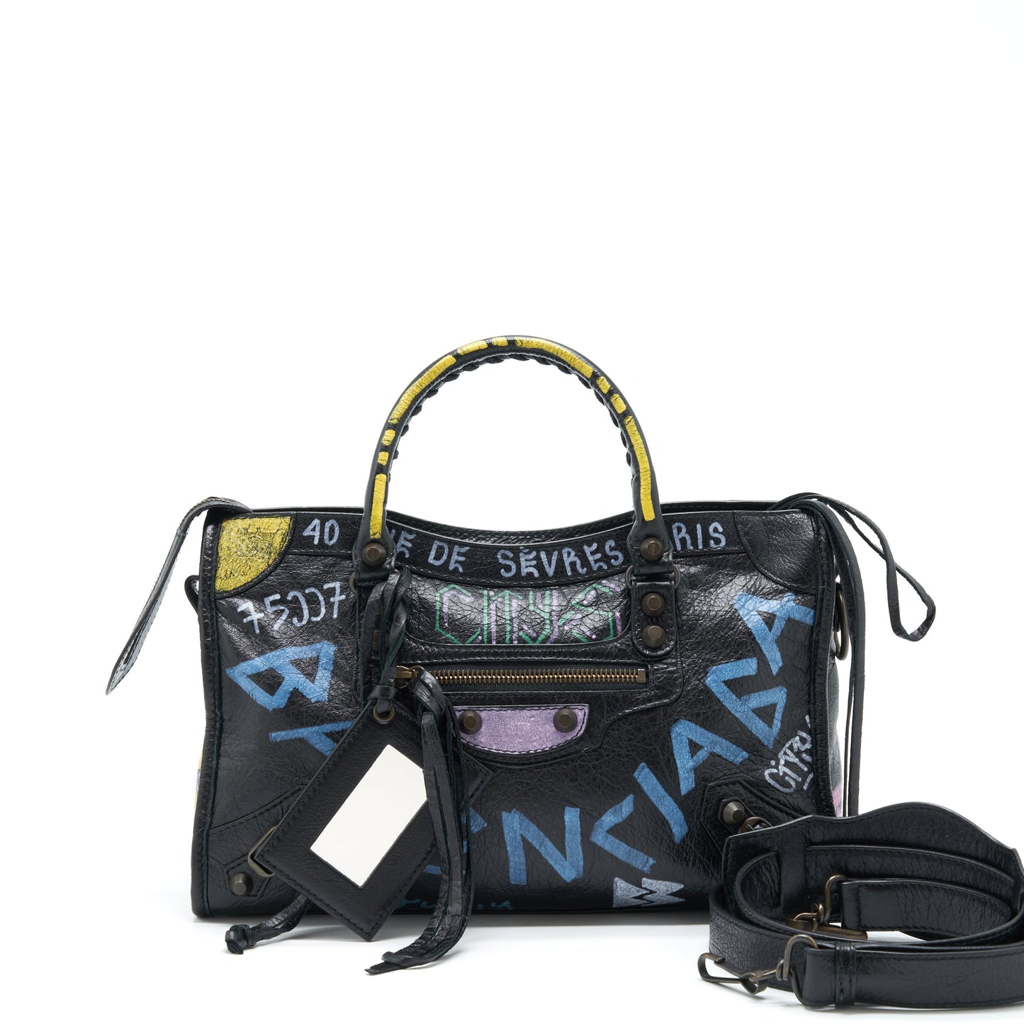 Balenciaga City Purse Black With Multicolour Graffiti Ruthenium Hardware