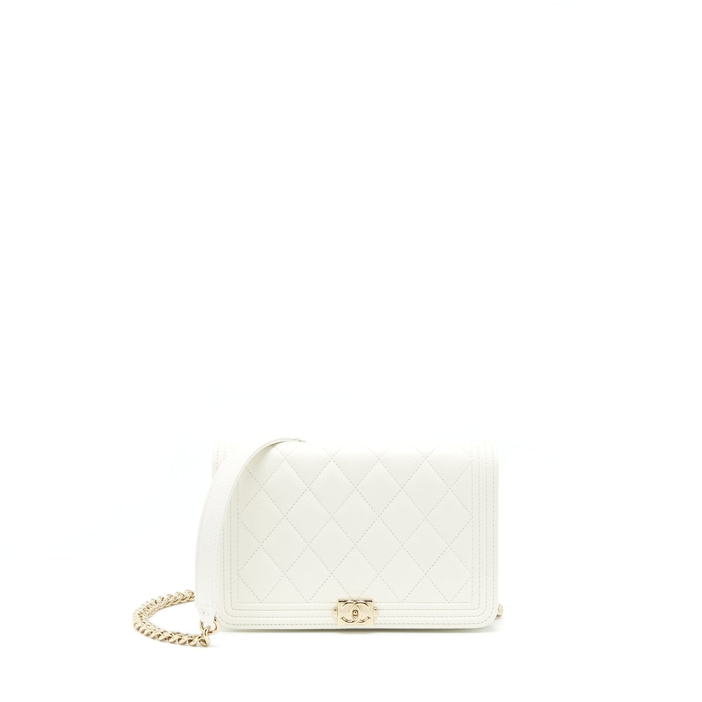 Chanel Boy Wallet On Chain Caviar White LGHW Microchip