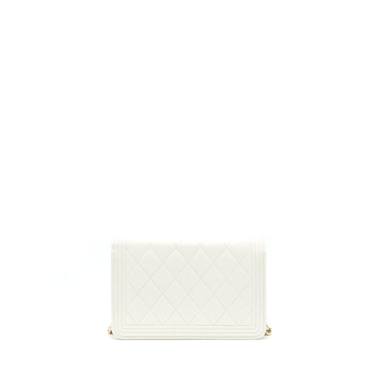 Chanel Boy Wallet On Chain Caviar White LGHW Microchip