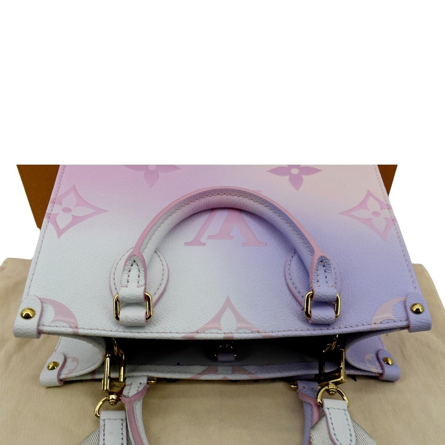 LOUIS VUITTON Onthego PM Monogram Coated Canvas Tote Sunrise Pastel