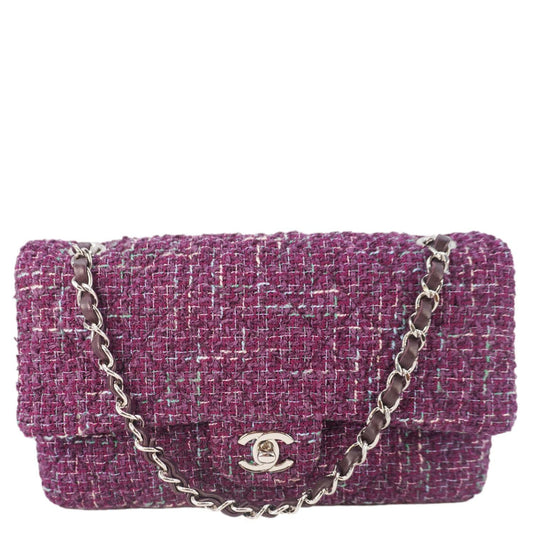 Chanel Classic Double Flap Tweed Medium Shoulder Bag Purple