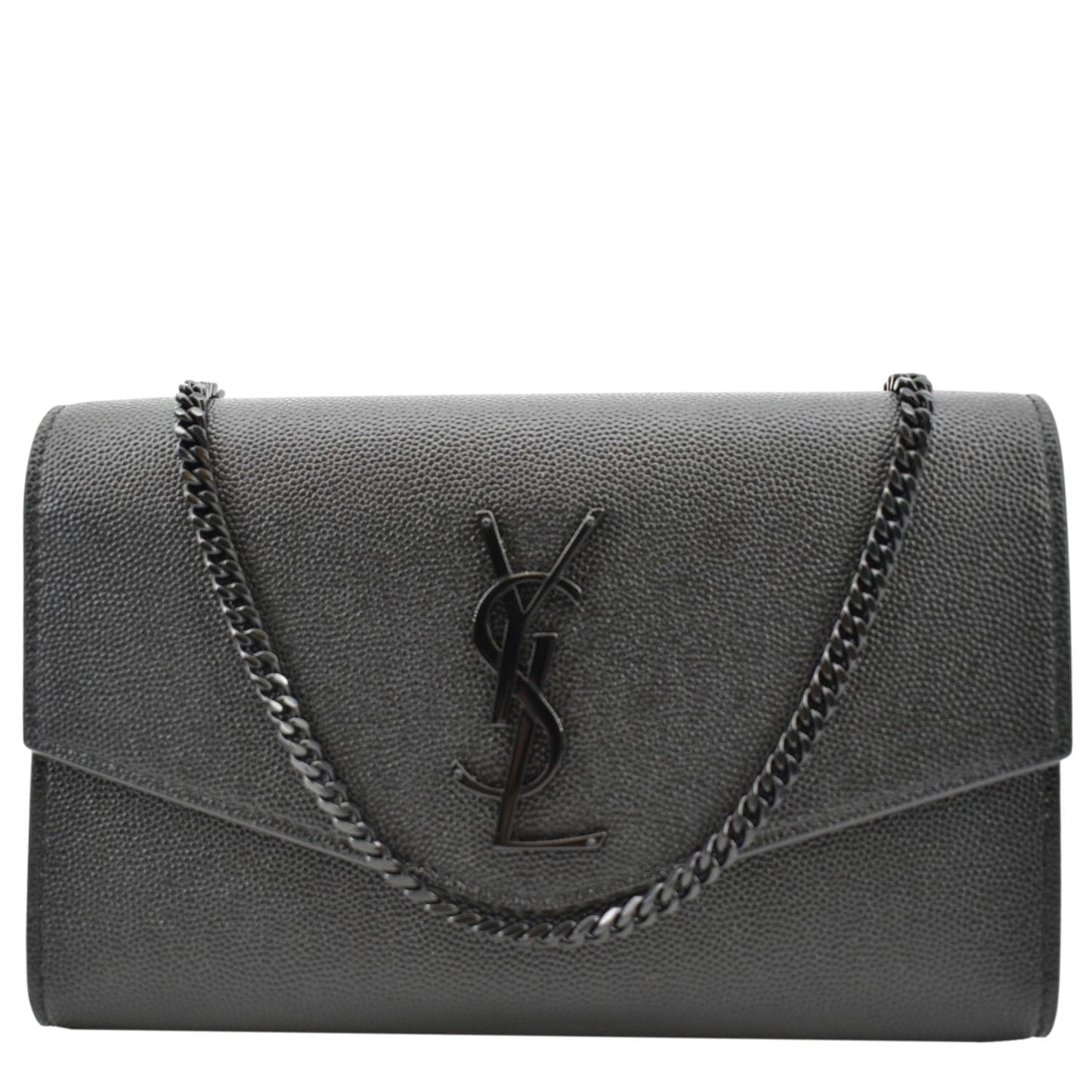 SAINT LAURENT Flap Chain Grain De Poudre Leather Crossbody Bag Black