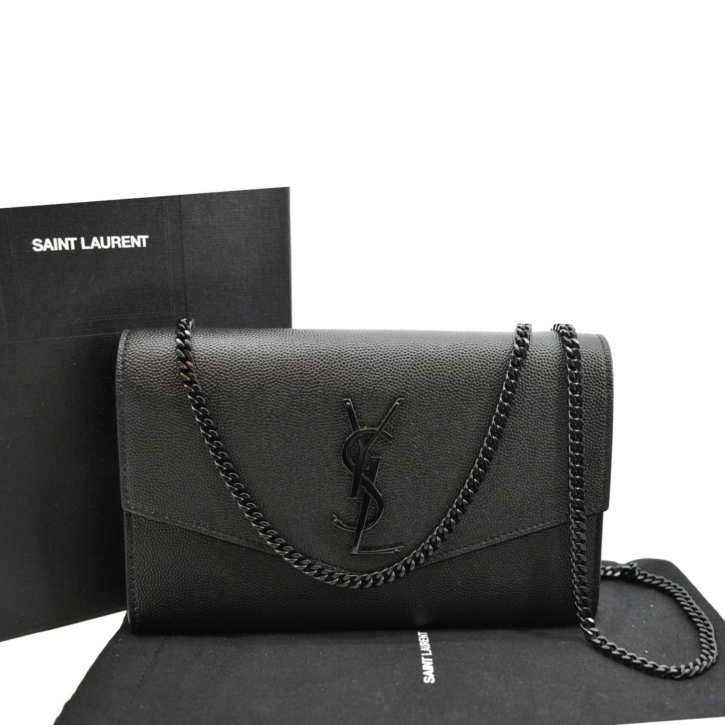 SAINT LAURENT Flap Chain Grain De Poudre Leather Crossbody Bag Black
