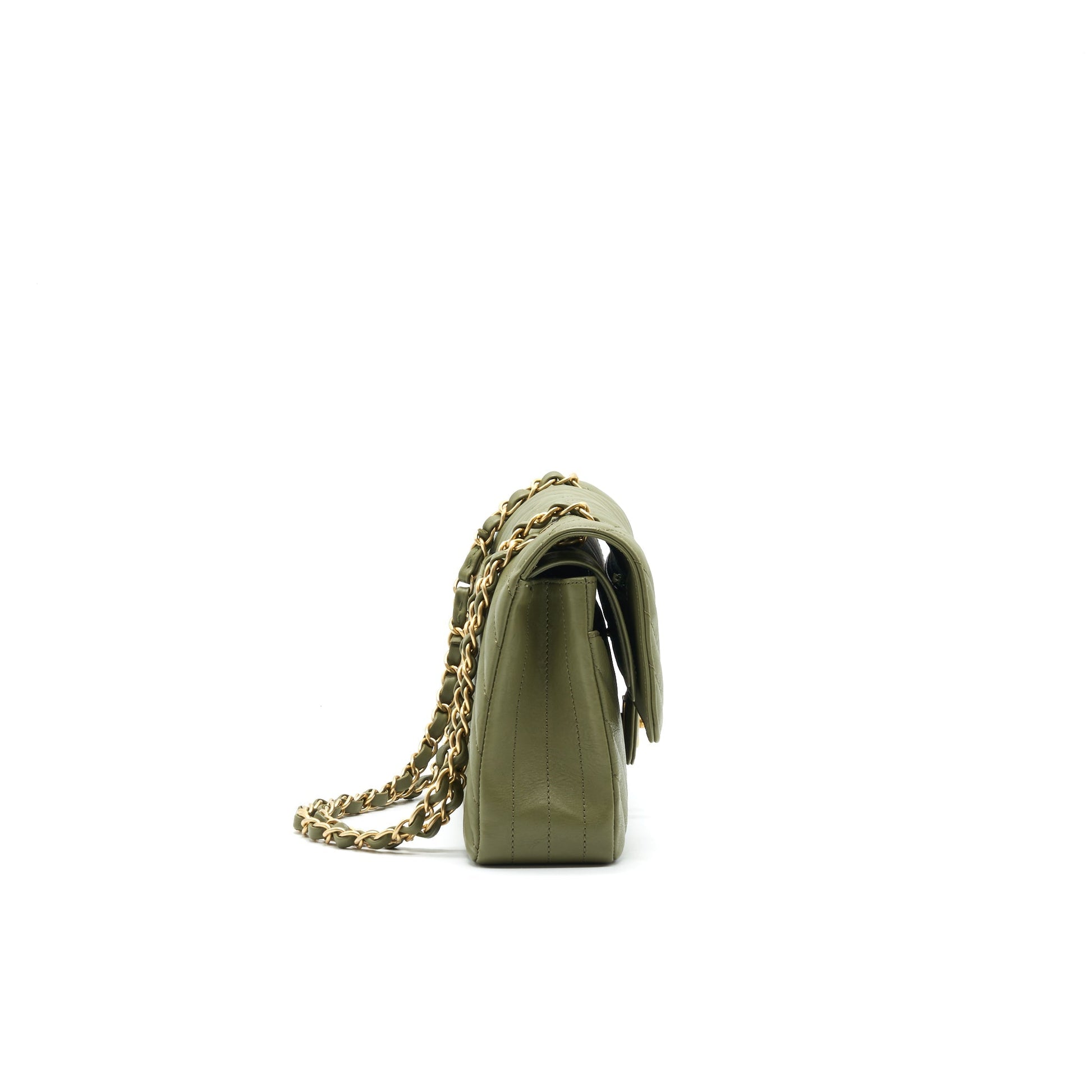Chanel Chevron Medium Classic Double Flap Bag Olive-Green
