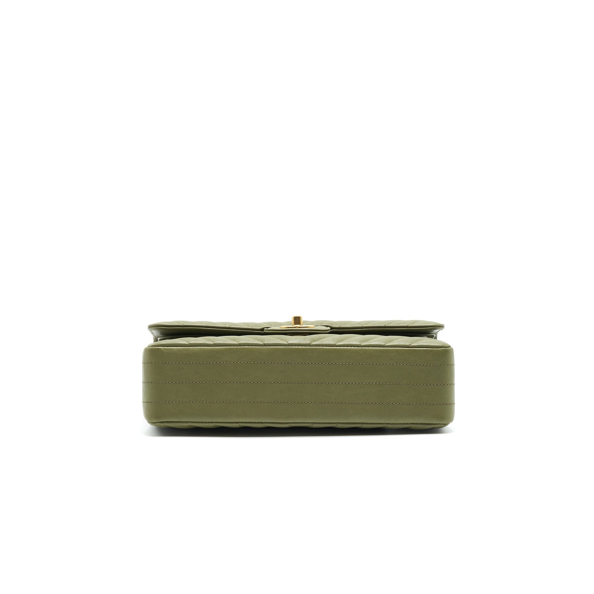 Chanel Chevron Medium Classic Double Flap Bag Olive-Green