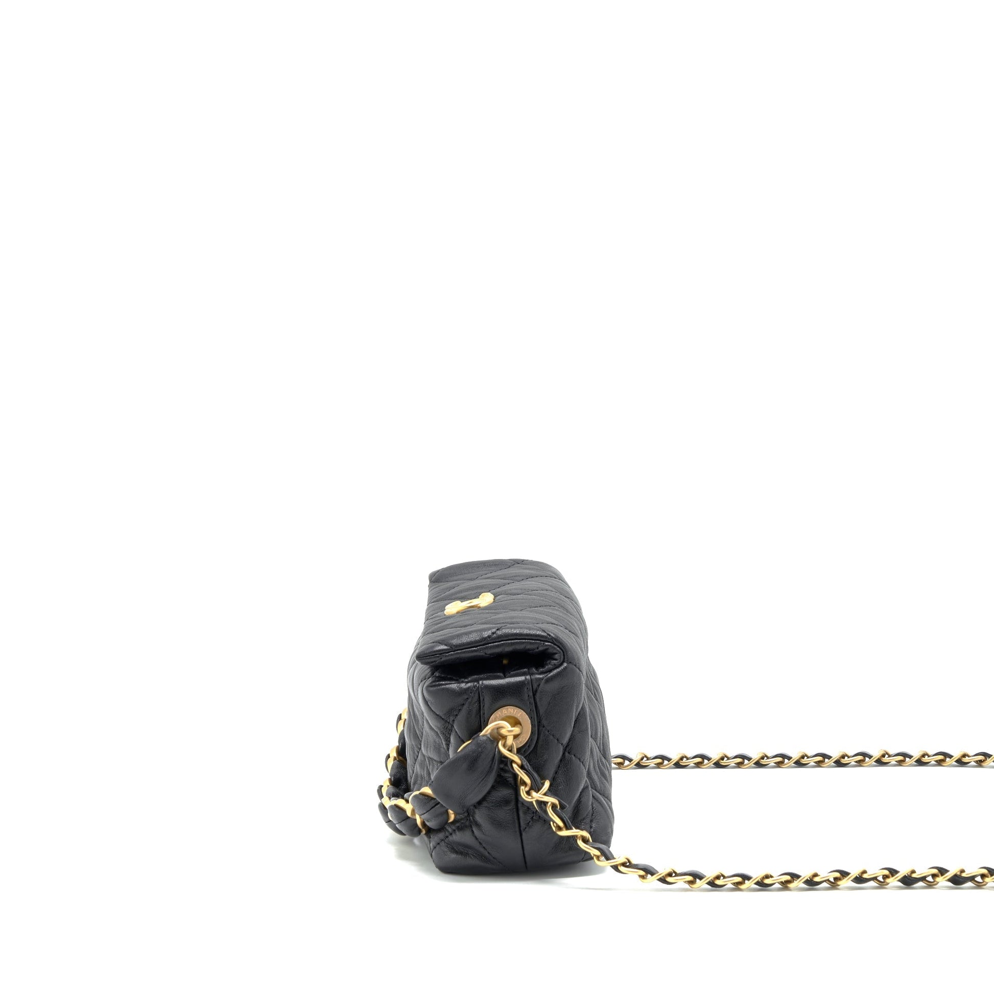 Chanel Small CC Wrapped Strap Bag Lambskin Black In Crumpled