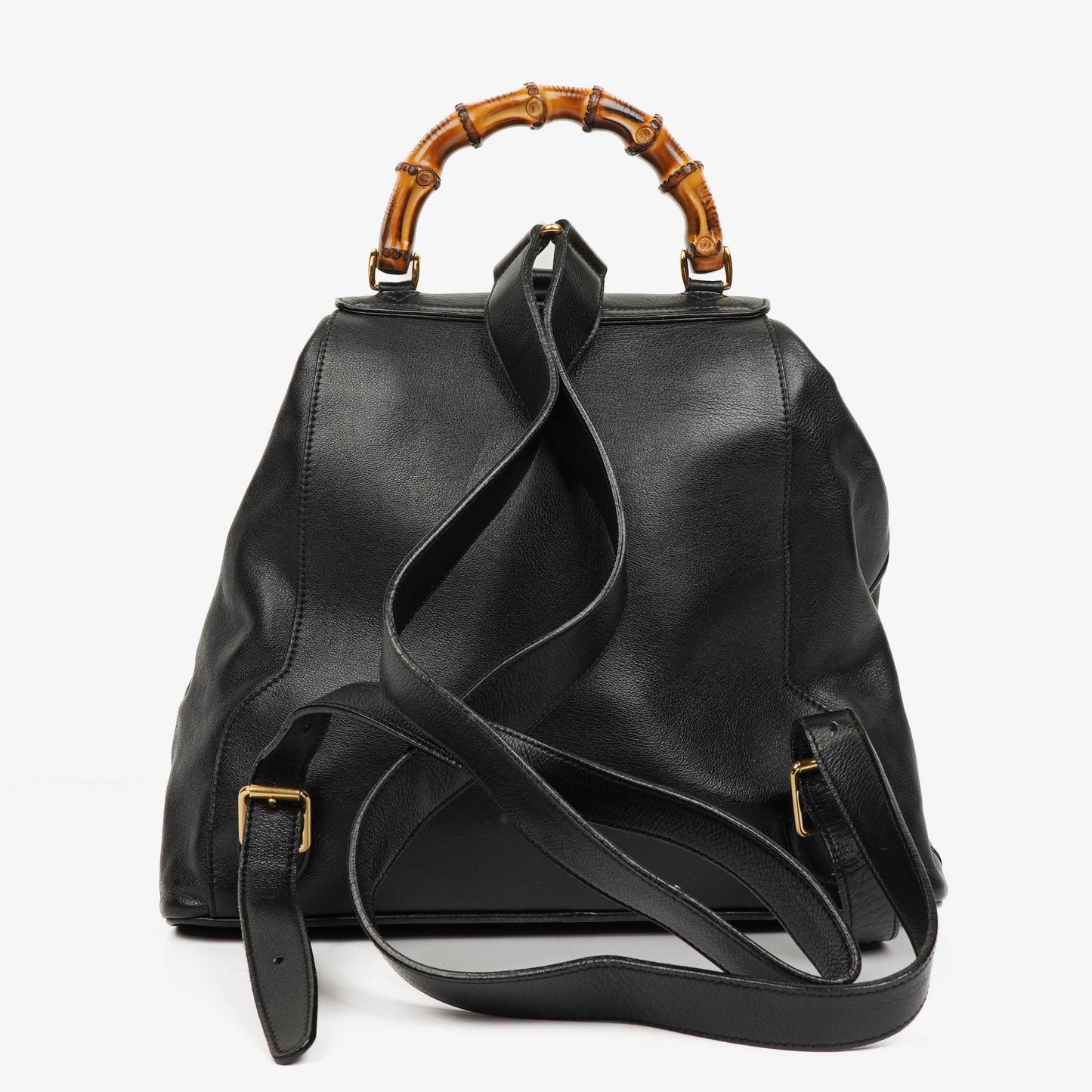 Gucci Vintage Black Leather Bamboo Backpack