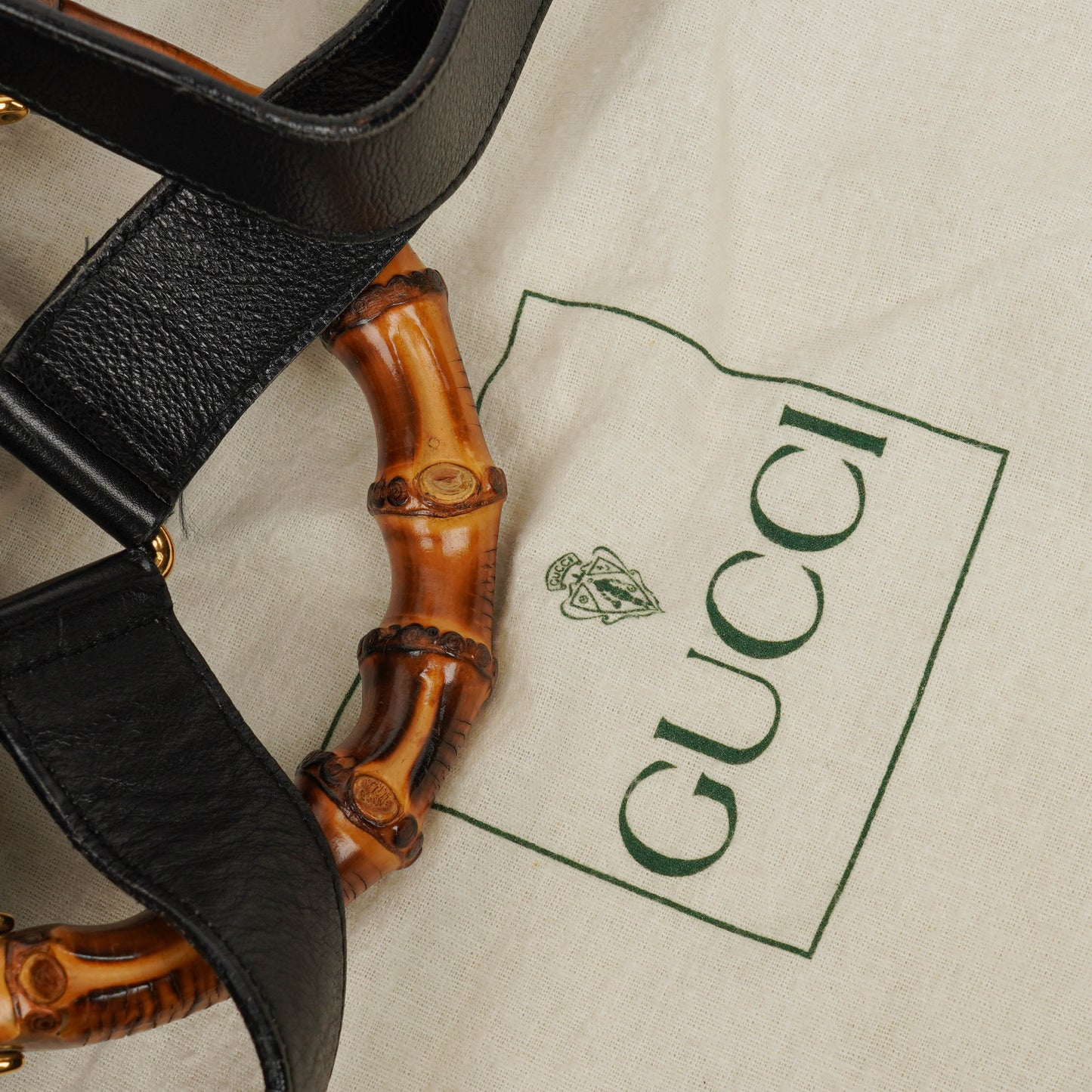 Gucci Vintage Black Leather Bamboo Backpack