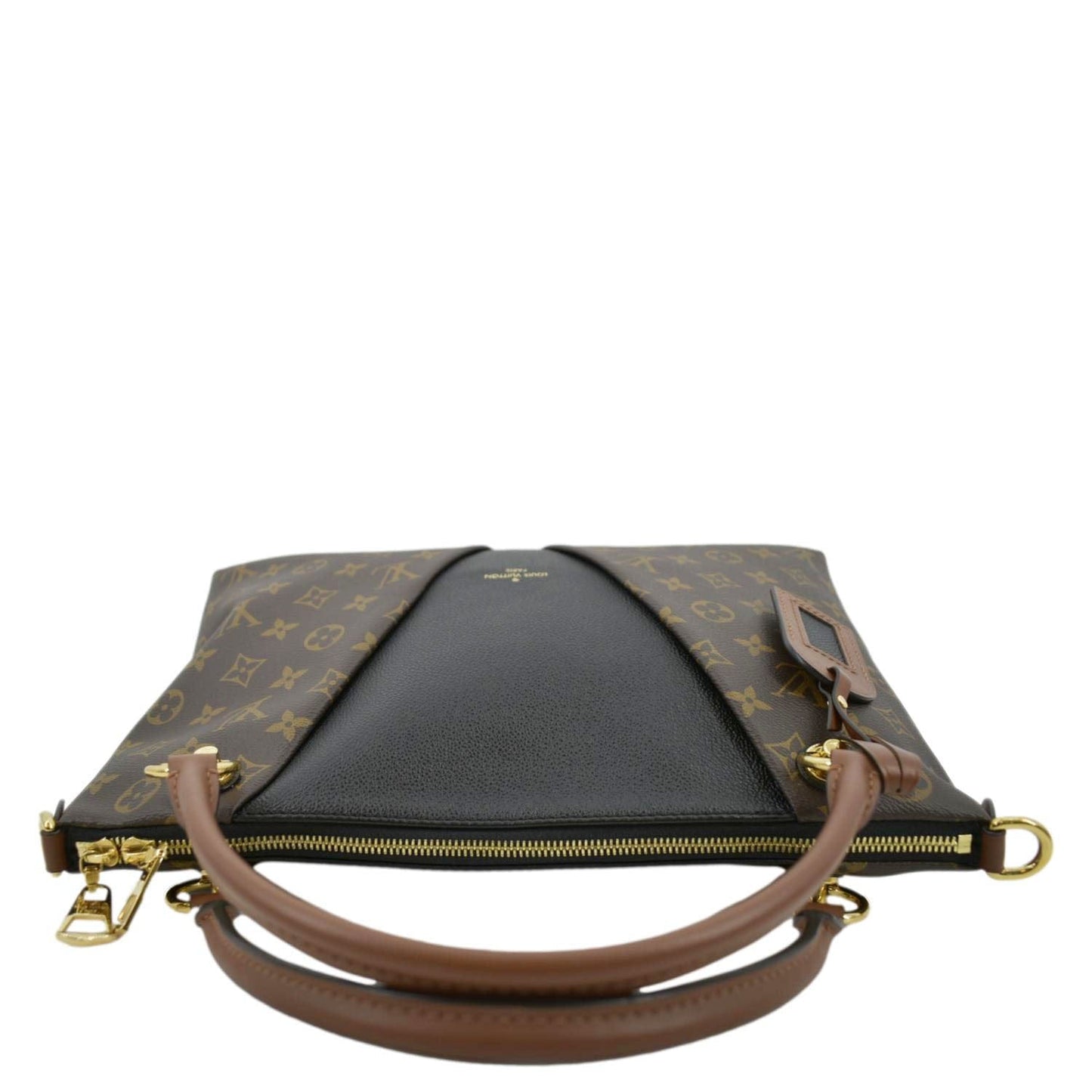 LOUIS VUITTON V Tote Monogram Canvas Leather Shoulder Bag Black