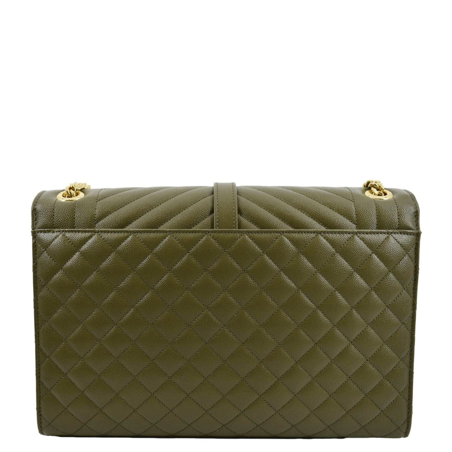 SAINT LAURENT Large Envelope Flap Matelasse Leather Shoulder Bag Khaki Green