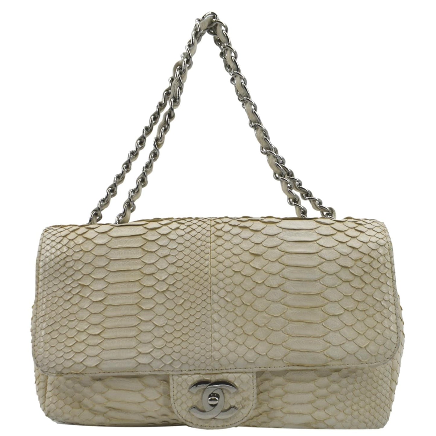 Chanel Flap Python Leather Crossbody Bag Ivory