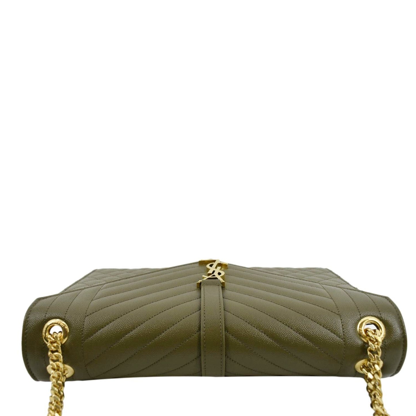 SAINT LAURENT Large Envelope Flap Matelasse Leather Shoulder Bag Khaki Green
