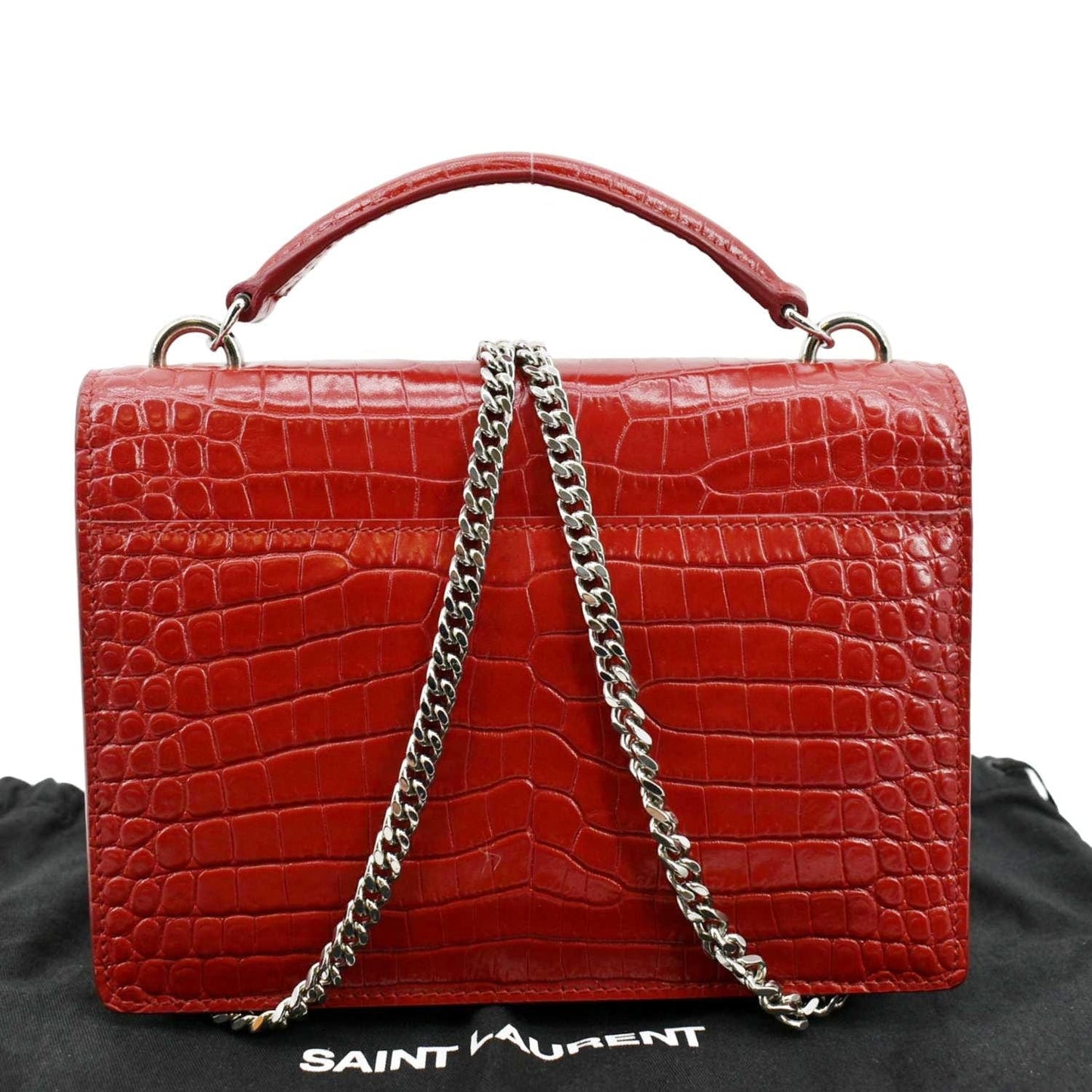 SAINT LAURENT Sunset Crocodile Embossed Leather Crossbody Bag Red