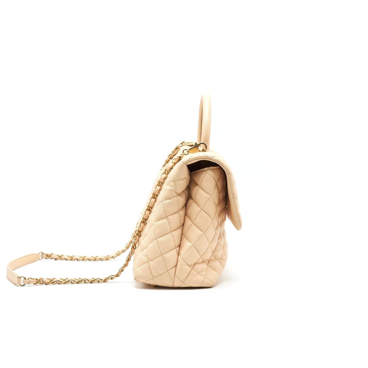 CHANEL CAVIER LARGE COCO HANDLE FLAP BAG BEIGE