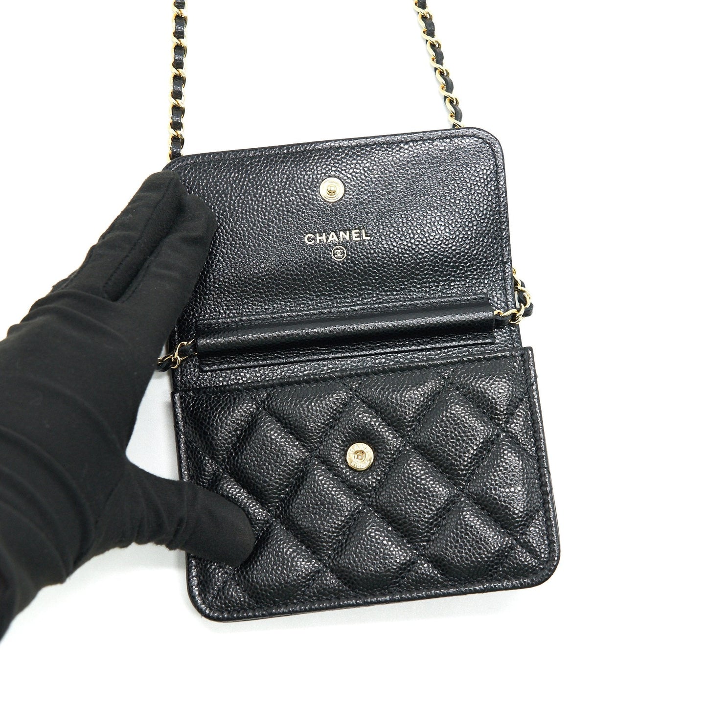 Chanel 21A Flap Card Holder With Chain Black