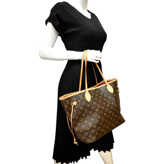 LOUIS VUITTON Neverfull MM Monogram Canvas Tote Bag Brown/Red