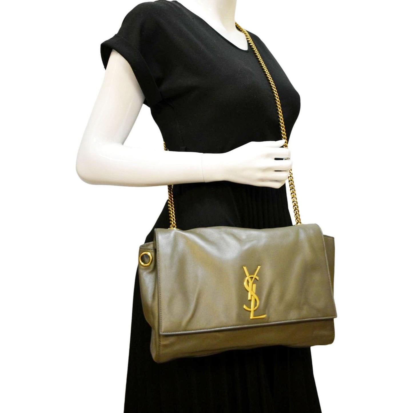 SAINT LAURENT Kate Reversible Leather Crossbody Bag Green