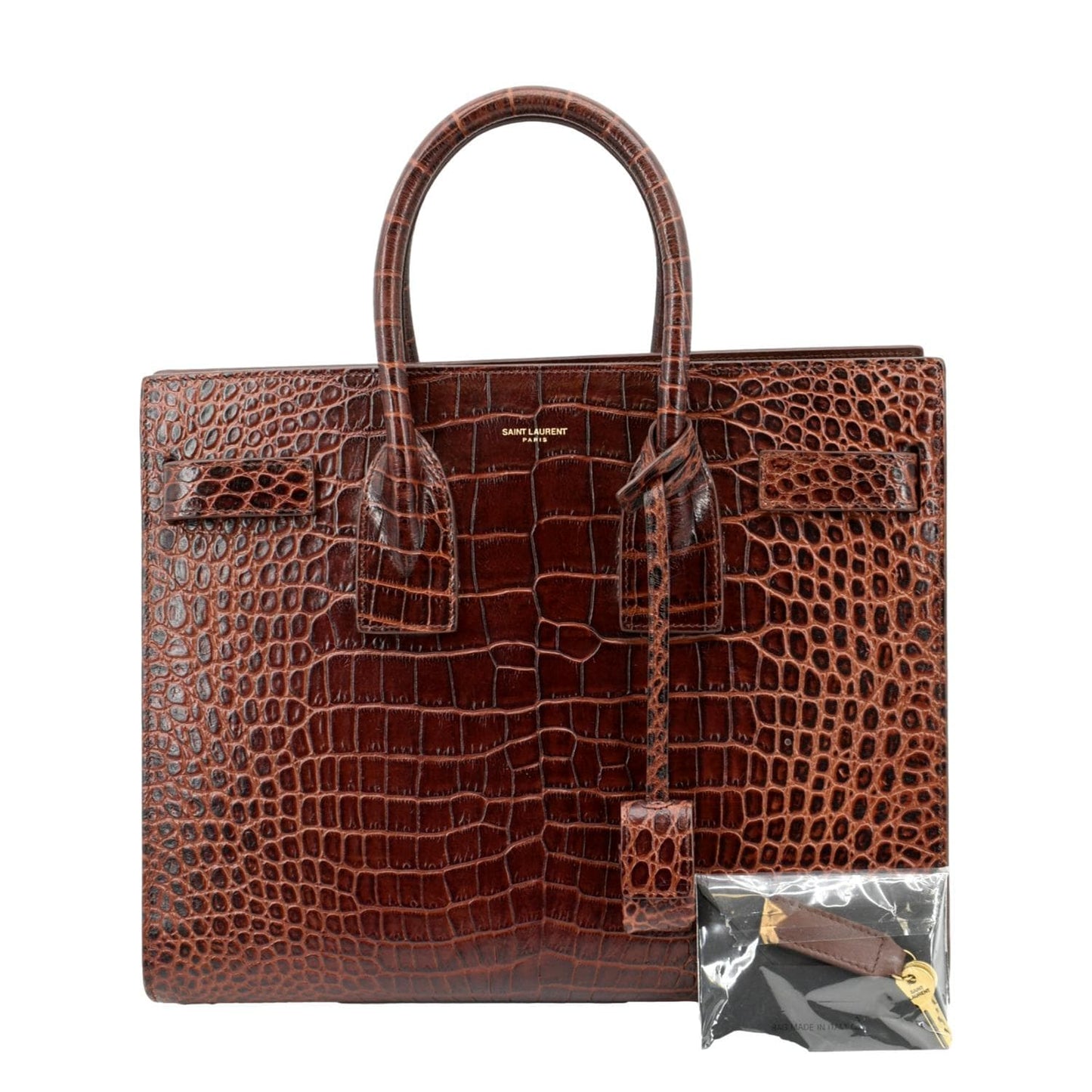 SAINT LAURENT Sac de Jour Embossed Leather Satchel Bag Chocolate Brown