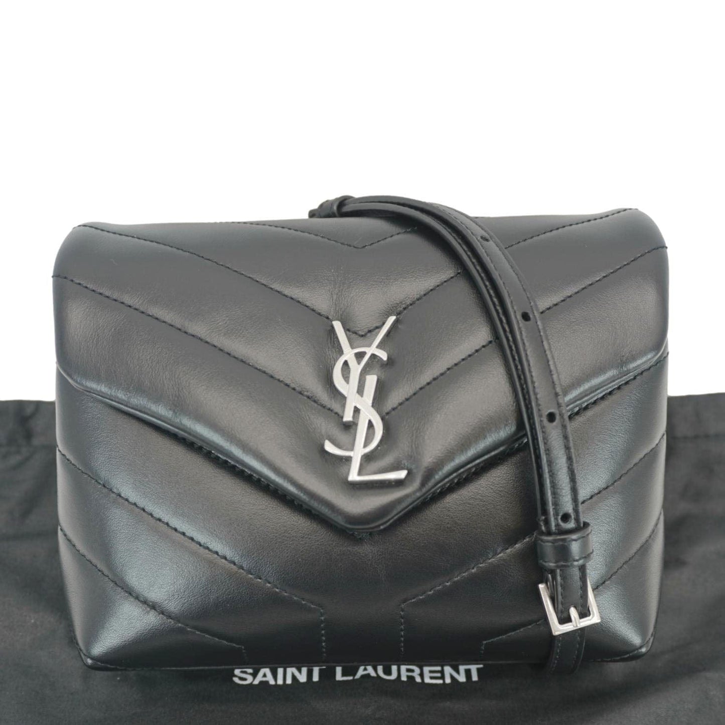SAINT LAURENT Loulou Toy Matelasse Leather Crossbody Bag Black