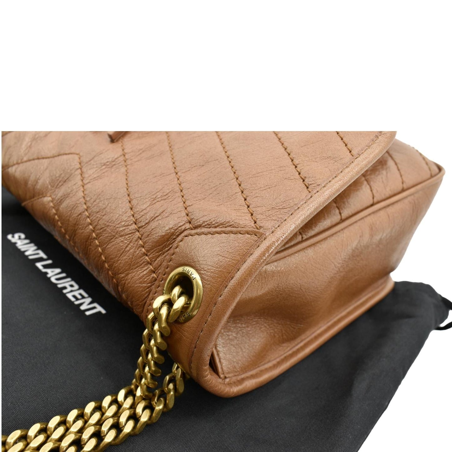SAINT LAURENT Niki Medium Leather Crossbody Bag Dark Brown