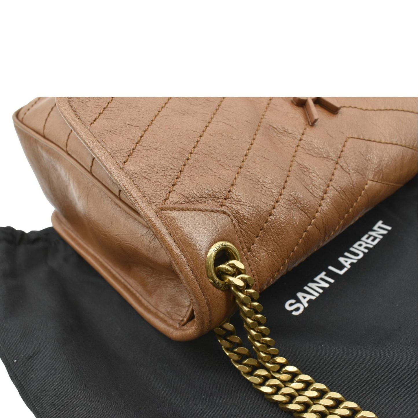 SAINT LAURENT Niki Medium Leather Crossbody Bag Dark Brown