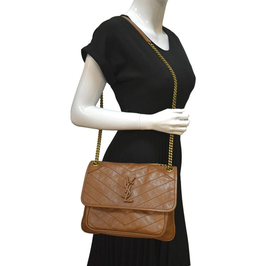 SAINT LAURENT Niki Medium Leather Crossbody Bag Dark Brown