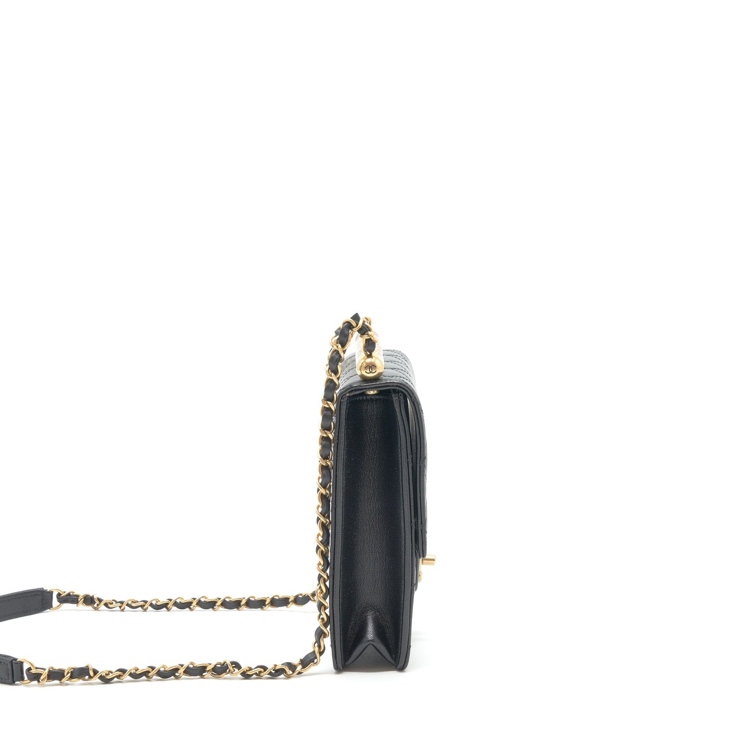Chanel Limitation Pearl Flap Bag Goatskin Black
