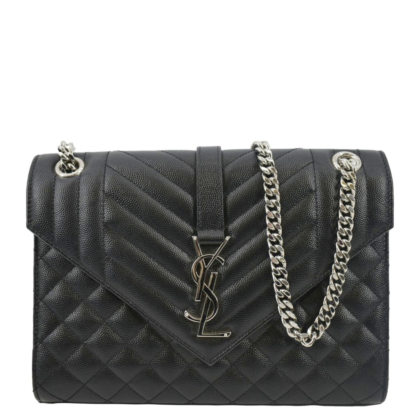 SAINT LAURENT Envelope Medium MatelassÃÂ© Leather Crossbody Chain Bag Black