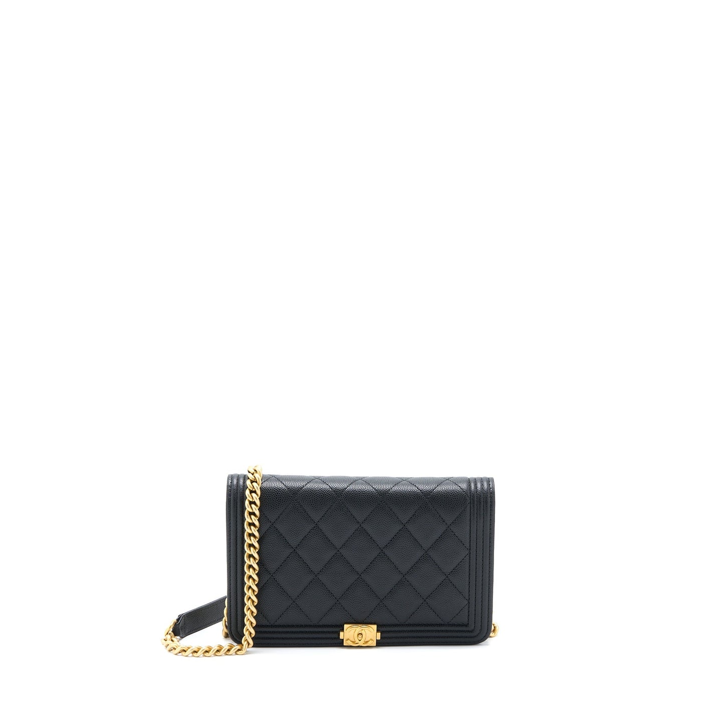 Chanel Boy Wallet on Chain Caviar Black GHW Microchip