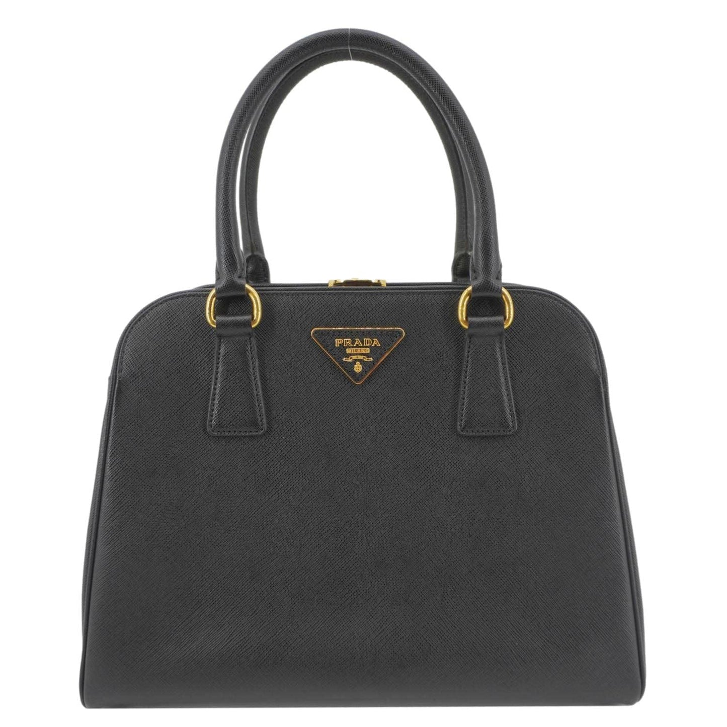 PRADA Frame Saffiano Leather Top Handle Bag Black