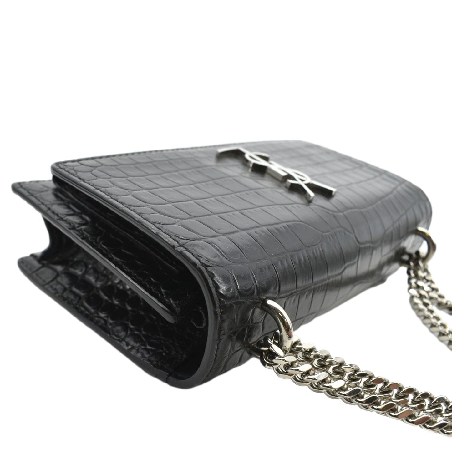 SAINT LAURENT Sunset Crocodile Leather Crossbody Bag Black