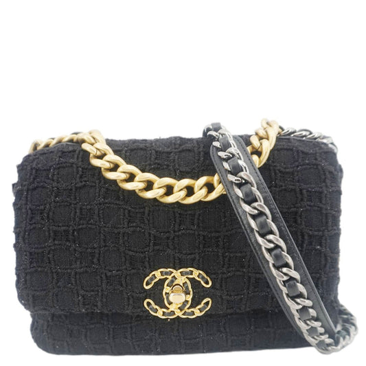 Chanel 19 Flap Medium Tweed Shoulder Bag Black