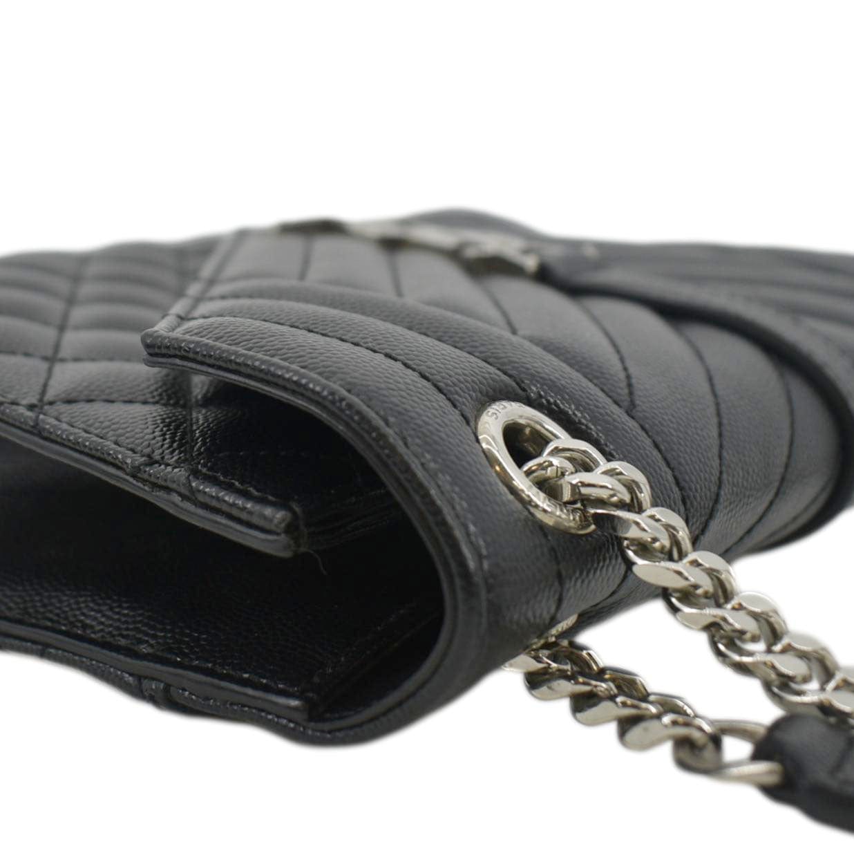 SAINT LAURENT Envelope Medium MatelassÃÂ© Leather Crossbody Chain Bag Black